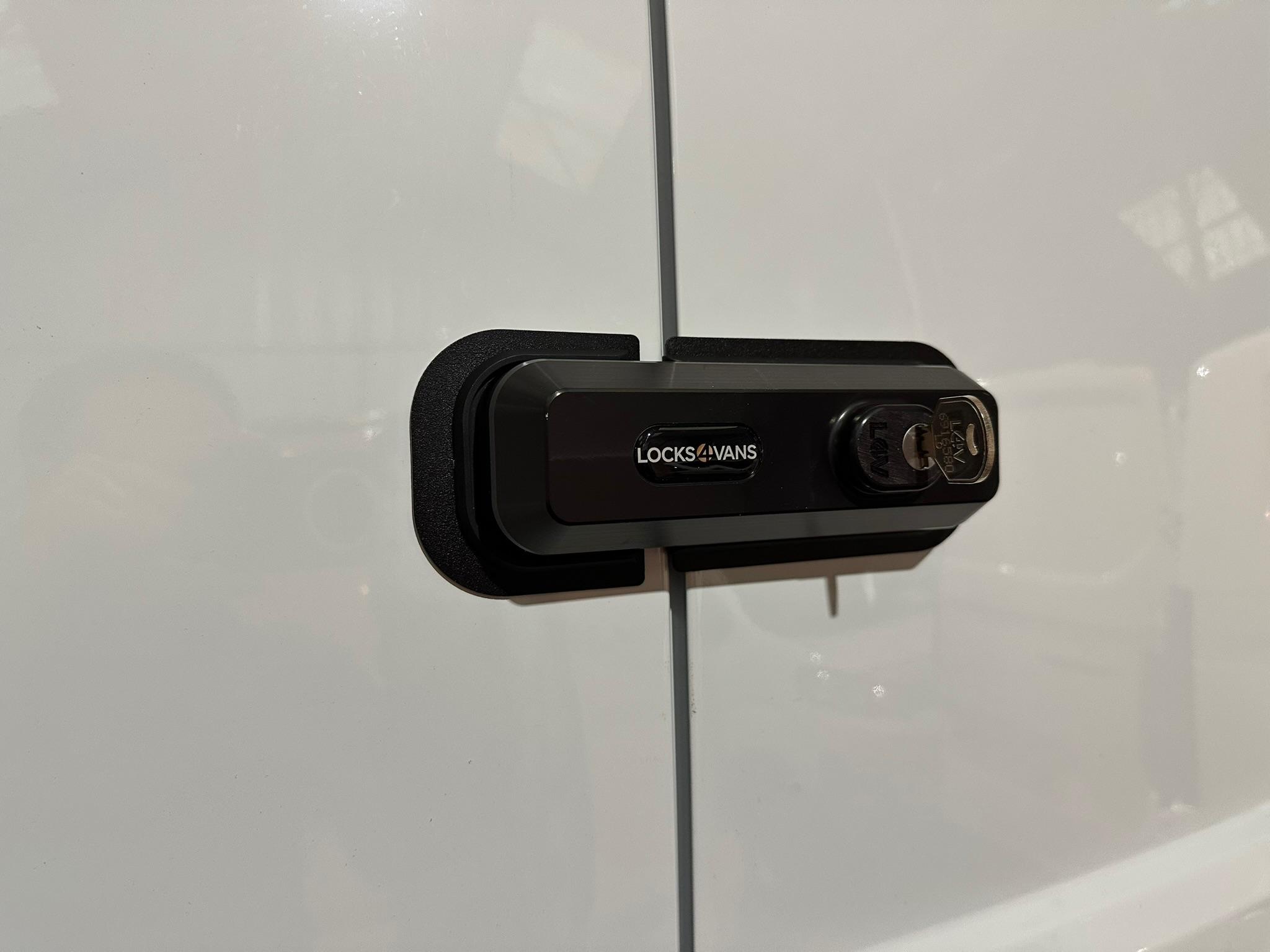 Locks4Vans slam lock fitted to white van rear doors